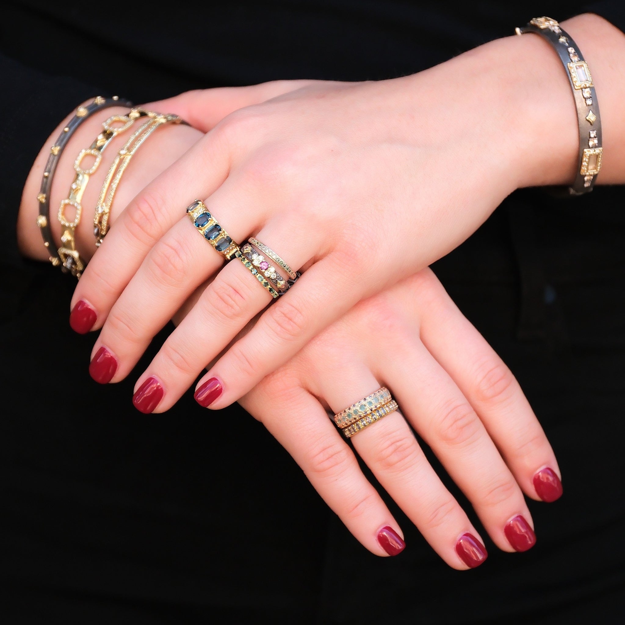 Oval London Blue Topaz & Diamond Wide Band