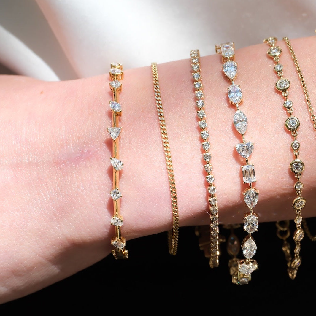 Mixed Shape Diamond Bracelet Stack on wrist