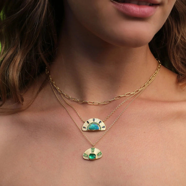 Sun Ray Emerald Engraved Necklace