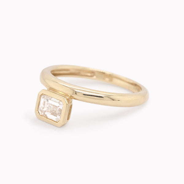 Offset Emerald-Cut Diamond Ring