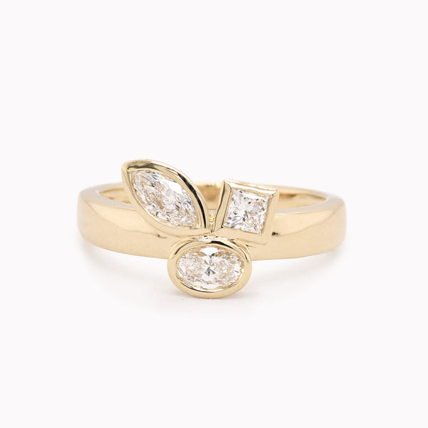 Offset Mixed Shape Diamond Cluster Ring