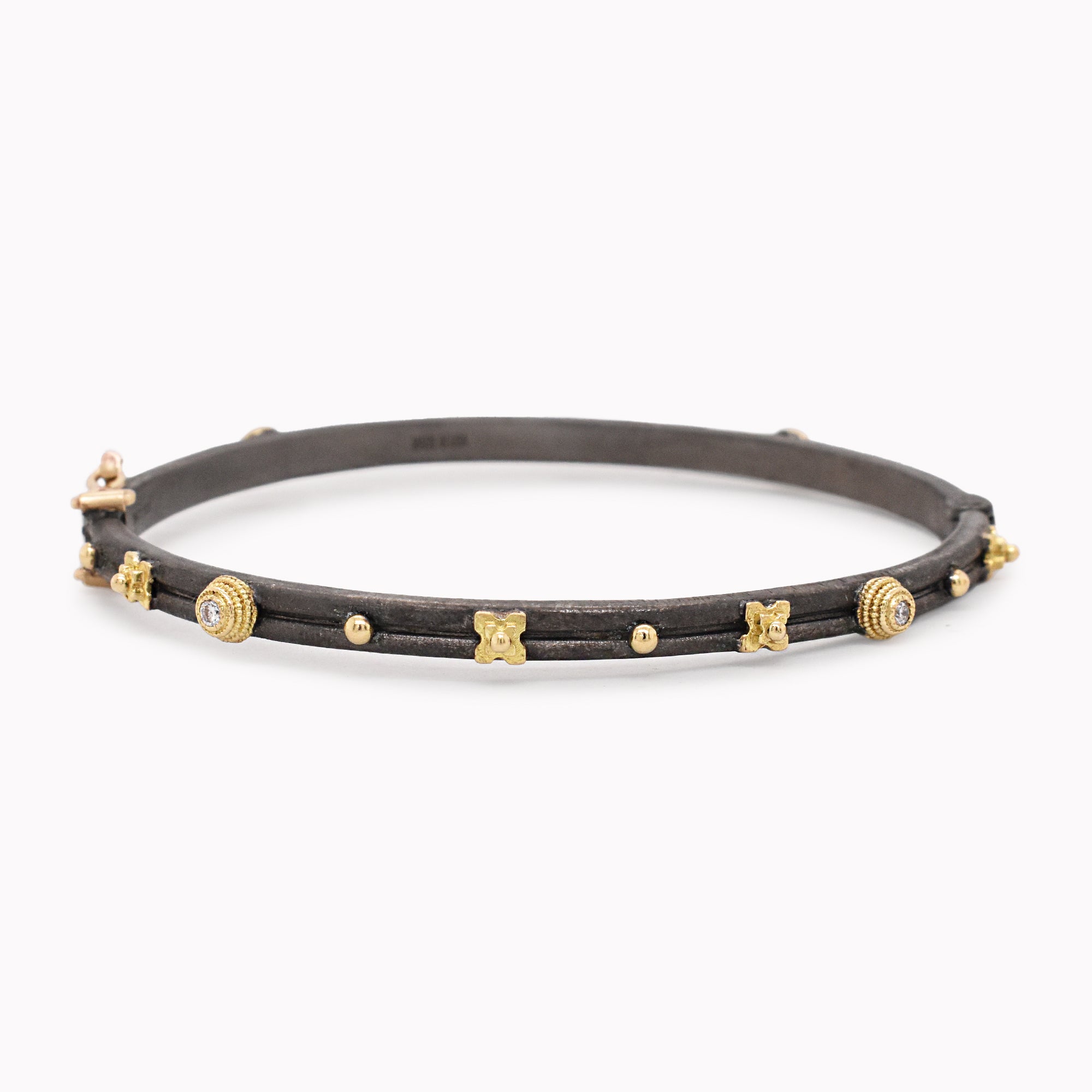 Old World Gold Bead & Diamond Bangle Bracelet