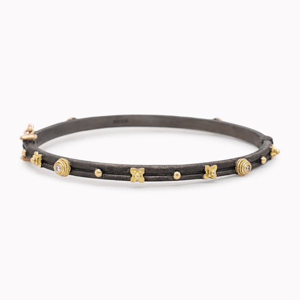 Old World Gold Bead & Diamond Bangle Bracelet