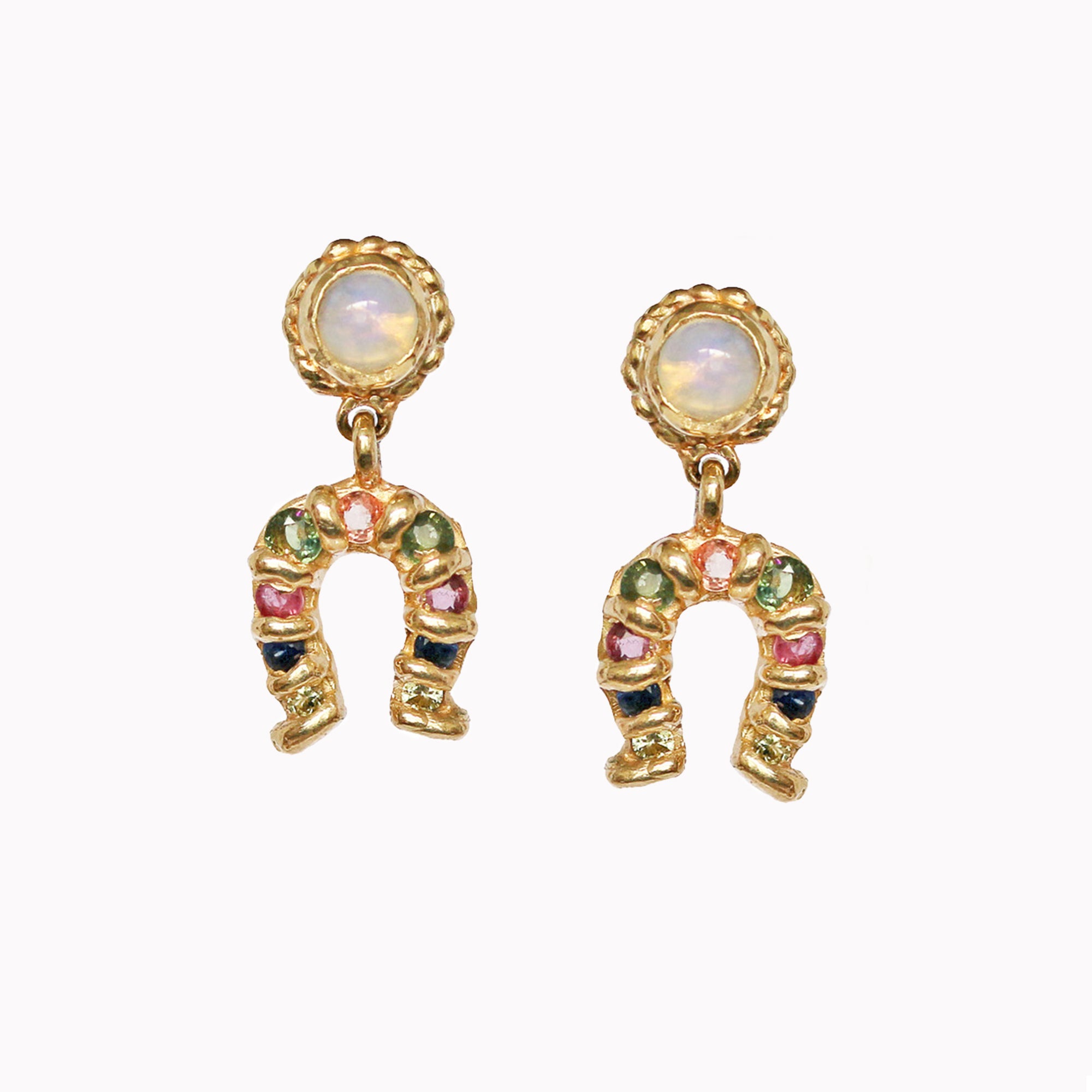 Opal & Sapphire Horseshoe Earrings