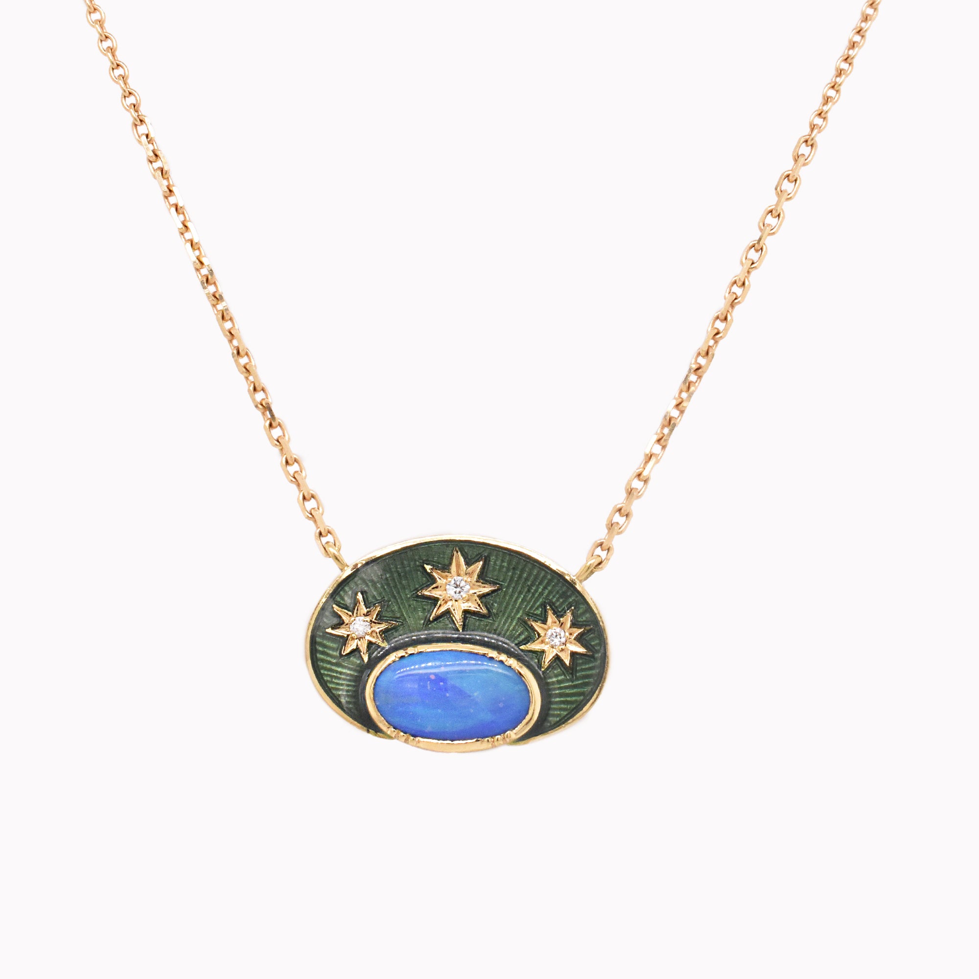 Opal Stargaze Green Enamel Necklace