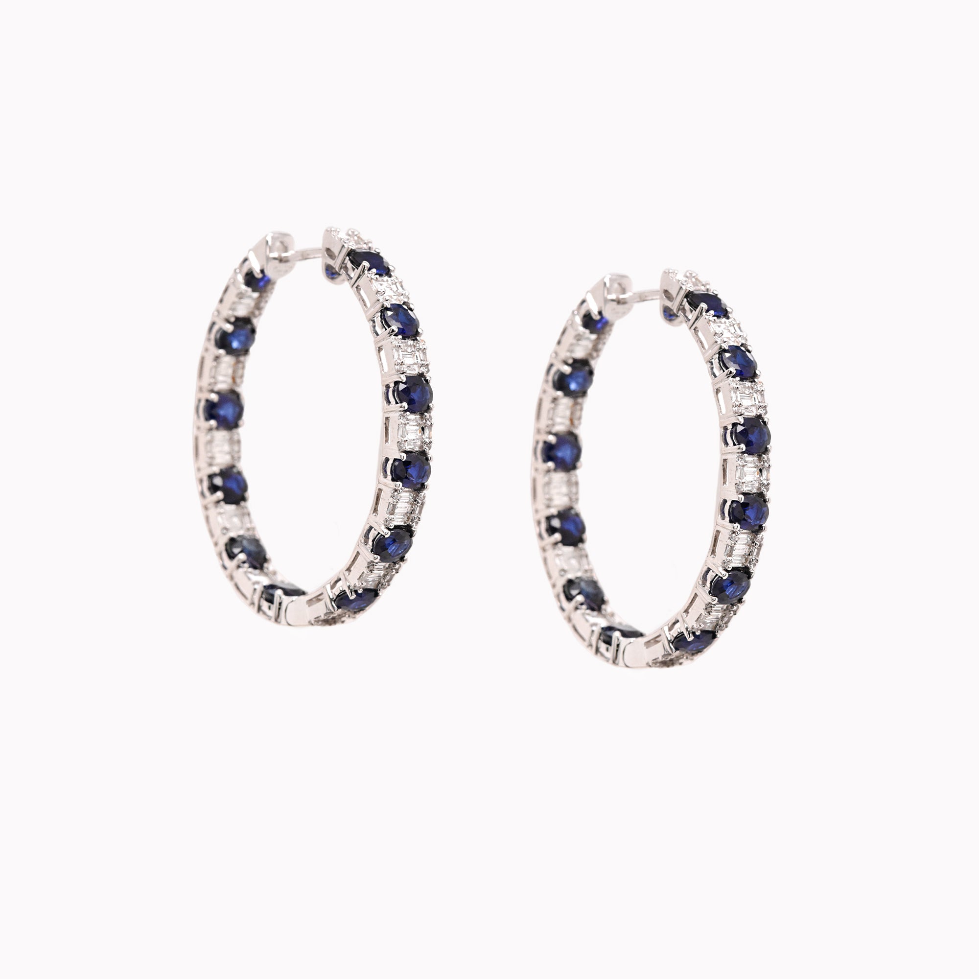 Oval Sapphire & Diamond Hoops