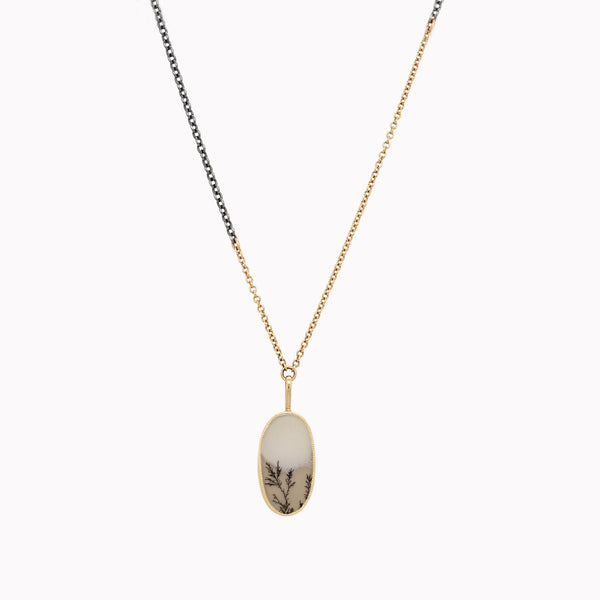 Oval Dendritic Agate Cascade Pendant Necklace