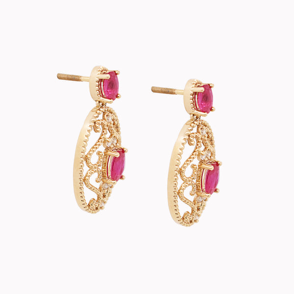 Ornate Ruby Filigree Earrings