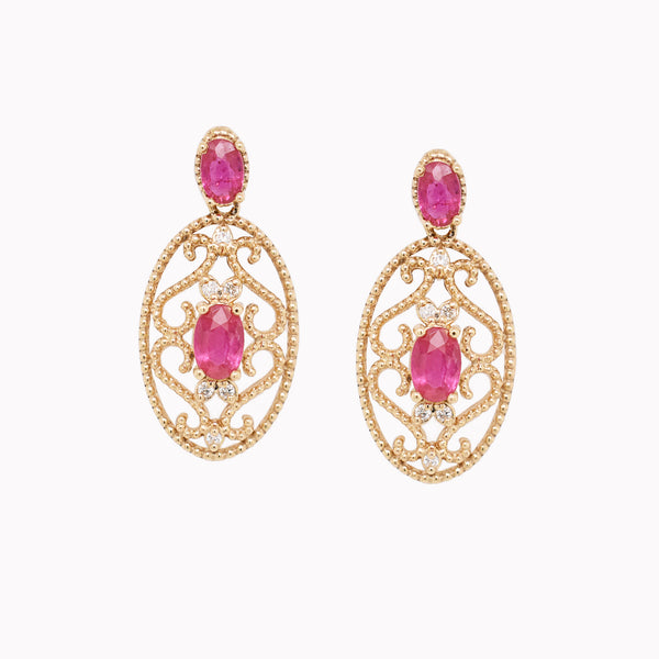 Ornate Ruby Filigree Earrings
