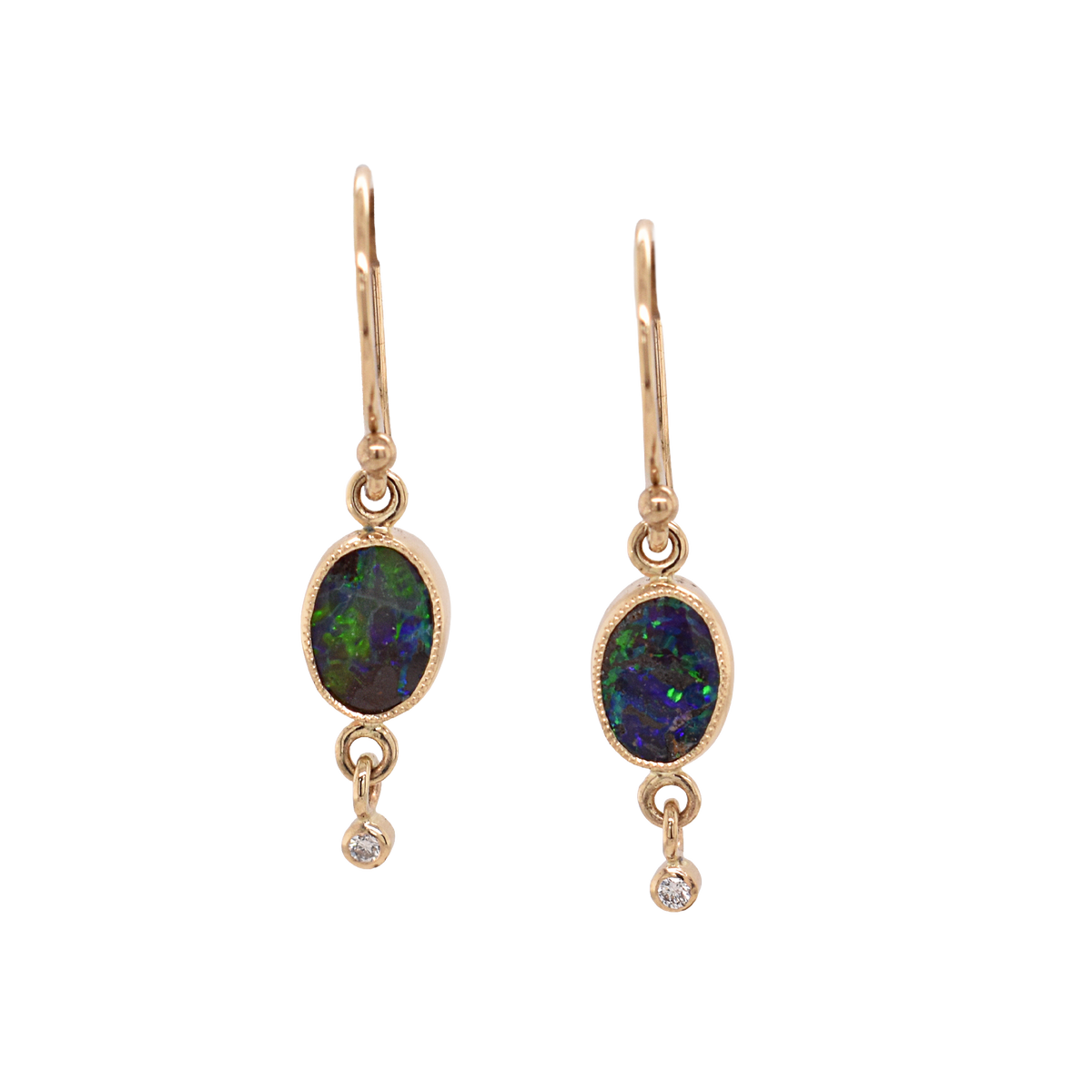 Juicy Australian Opal & Diamond Dangle Earrings