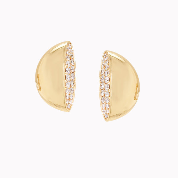 Puffed Semi Circle Diamond Earrings