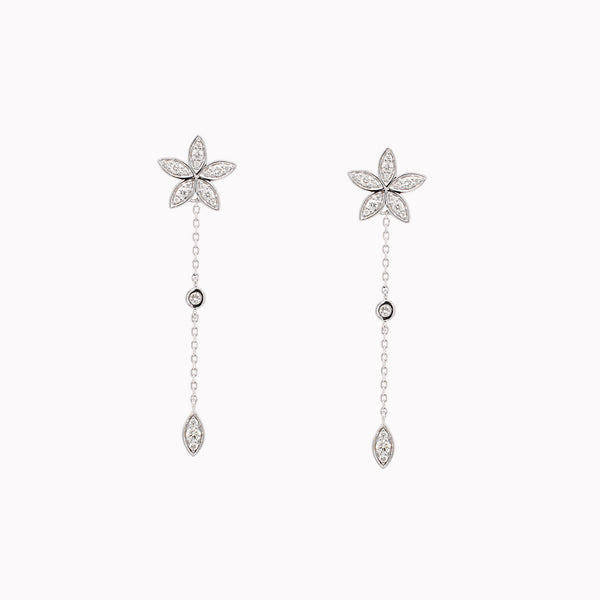 Pavé Diamond Flower Chain Drop Earrings