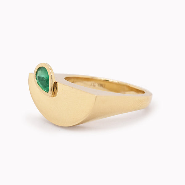 Pear Emerald Semi Circle Ring