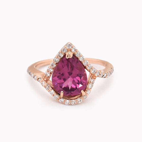 Pear Rhodolite & Diamond Halo Ring