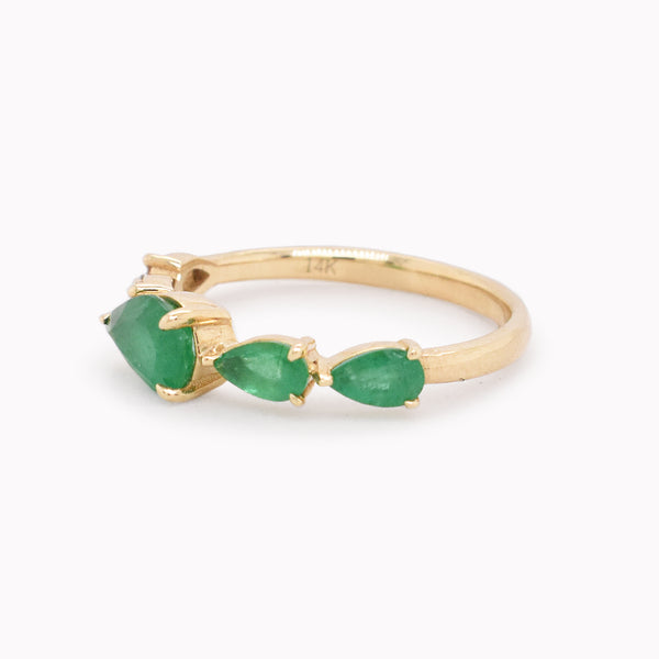 Pear Cut Emerald & Diamond Ring