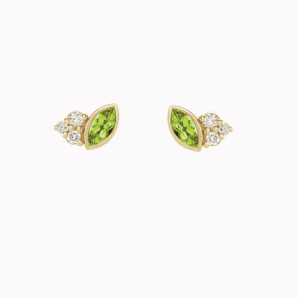 Marquise Peridot & Diamond Petal Studs