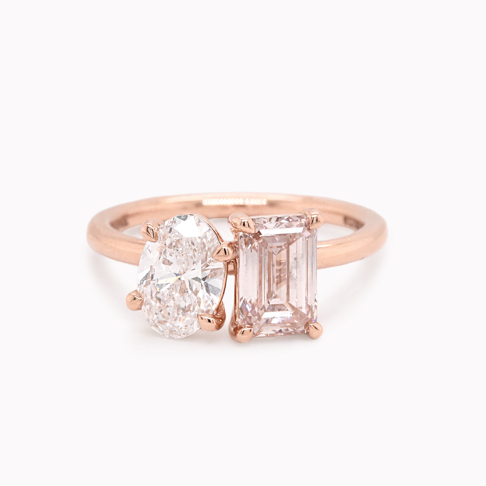 Toi Et Moi Oval White Diamond & Pink Emerald-Cut Diamond Engagement Ring
