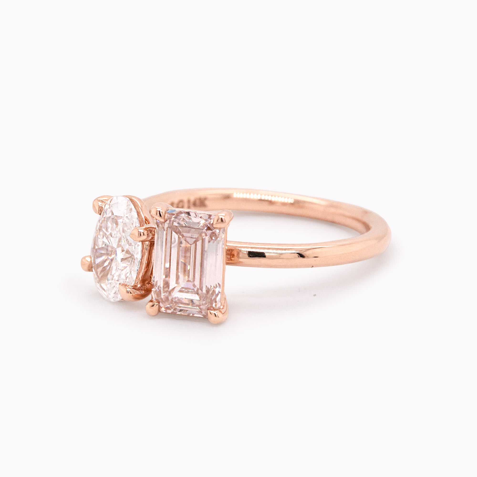Toi Et Moi Oval White Diamond & Pink Emerald-Cut Diamond Engagement Ring