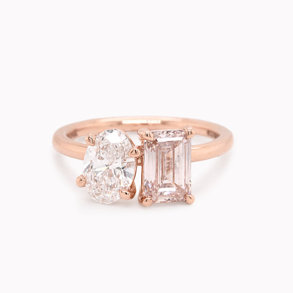 Toi Et Moi Oval White Diamond & Pink Emerald-Cut Diamond Engagement Ring