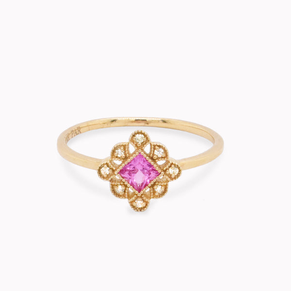 Pink Sapphire Flower Bezel Ring