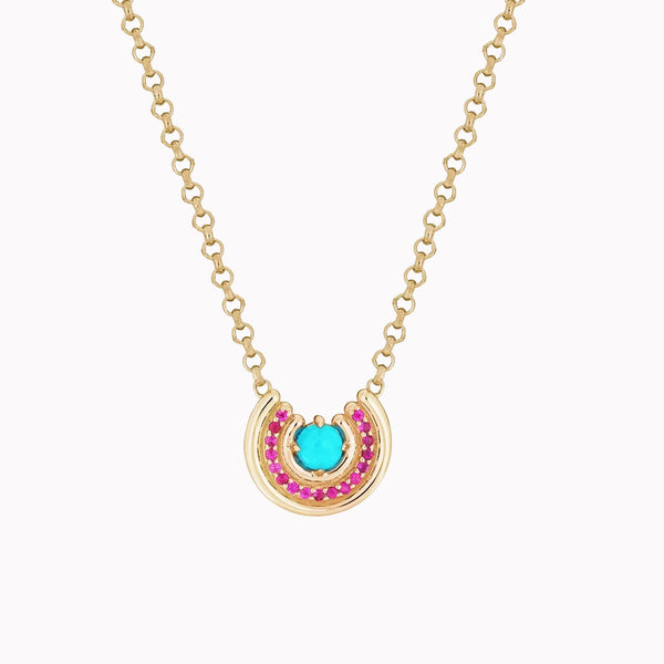 Turquoise & Pink Sapphire Revival Row Necklace