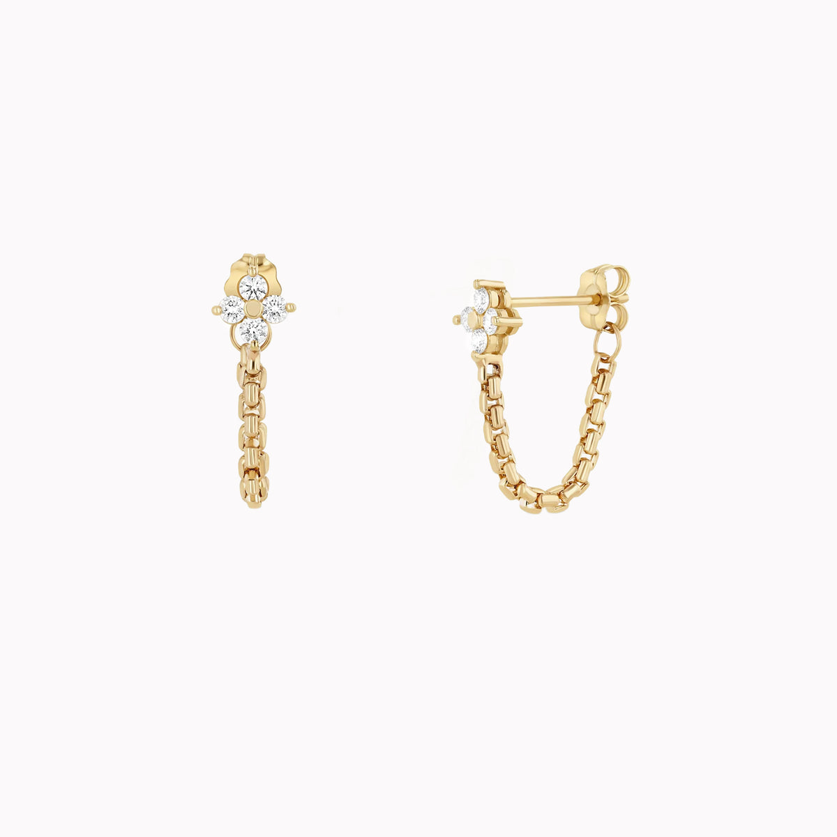 Quad Box Chain Prong Diamond Huggie Earrings – Eliza Page