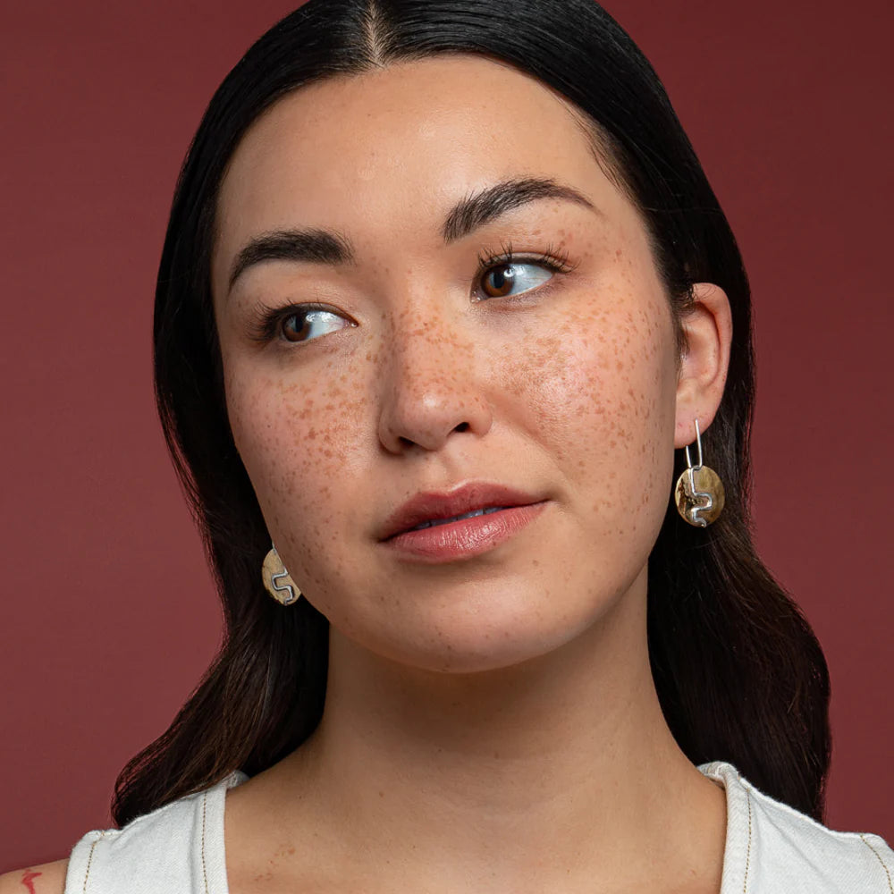 Two Step Brass & Silver Disc Earrings