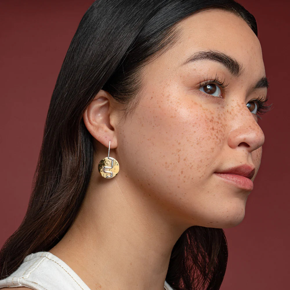 Two Step Brass & Silver Disc Earrings