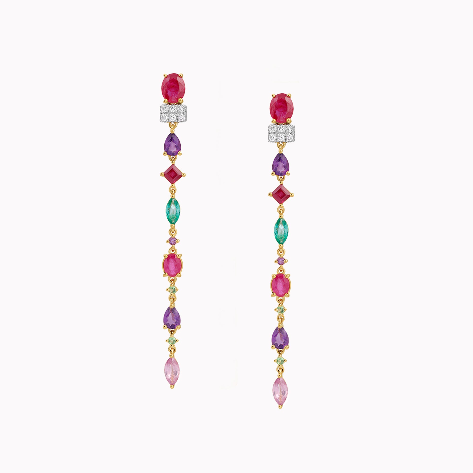 Multi-Shaped Gemstone & Diamond Drop Earrings