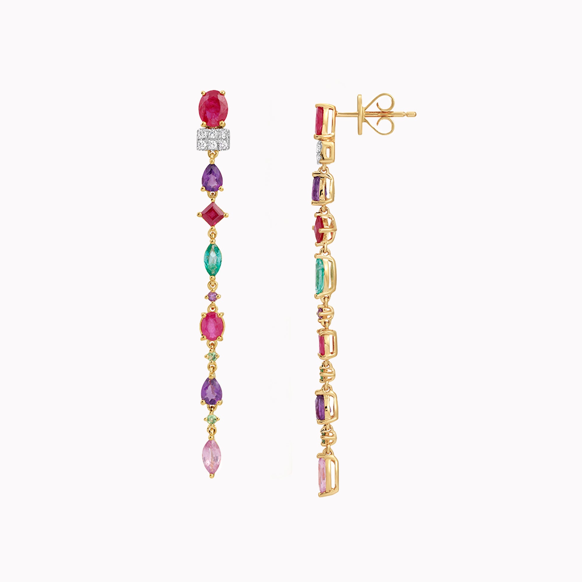 Multi-Shaped Gemstone & Diamond Drop Earrings