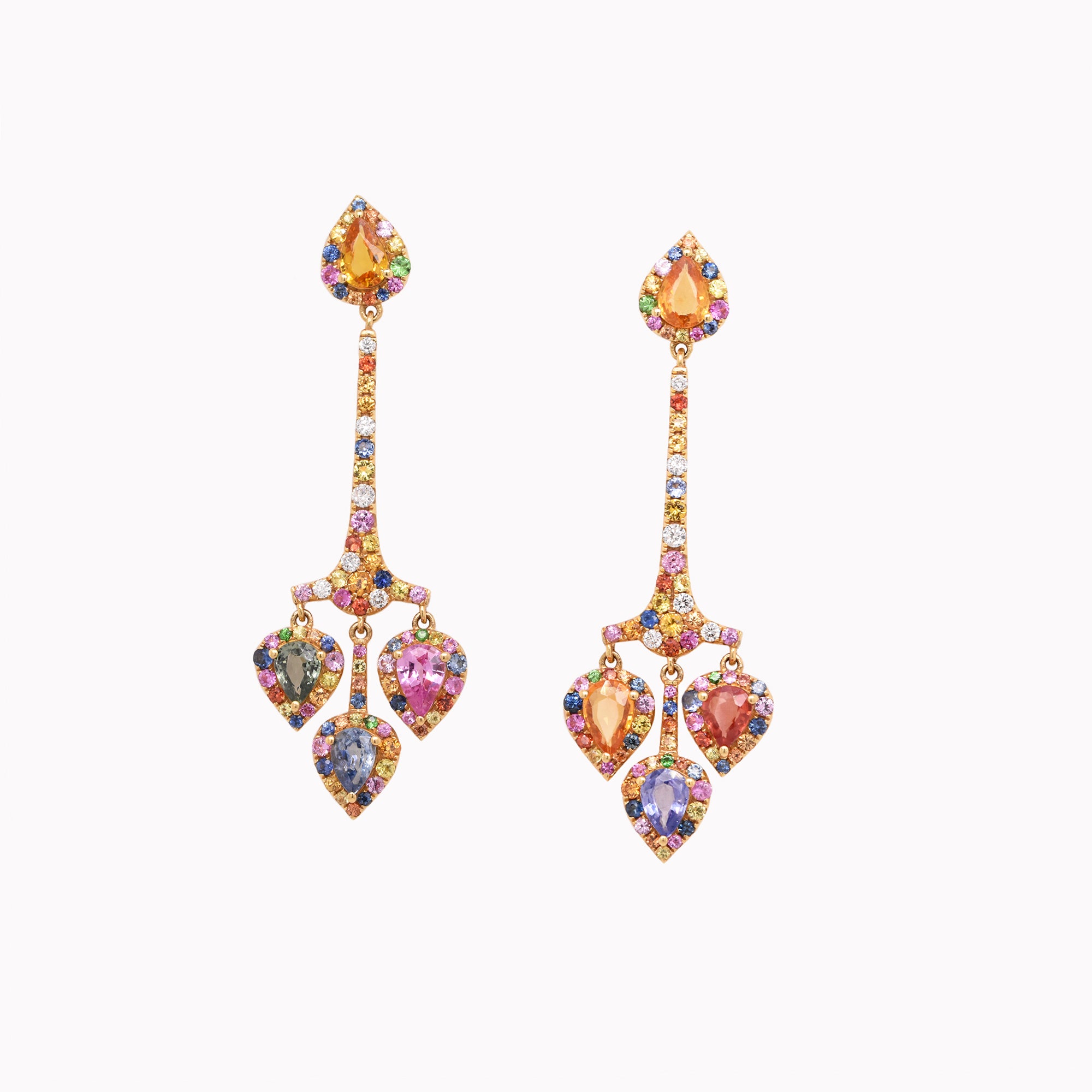 Rainbow Sapphire Chandelier Drop Earrings