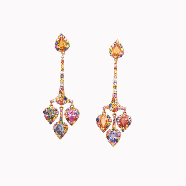 Rainbow Sapphire Chandelier Drop Earrings