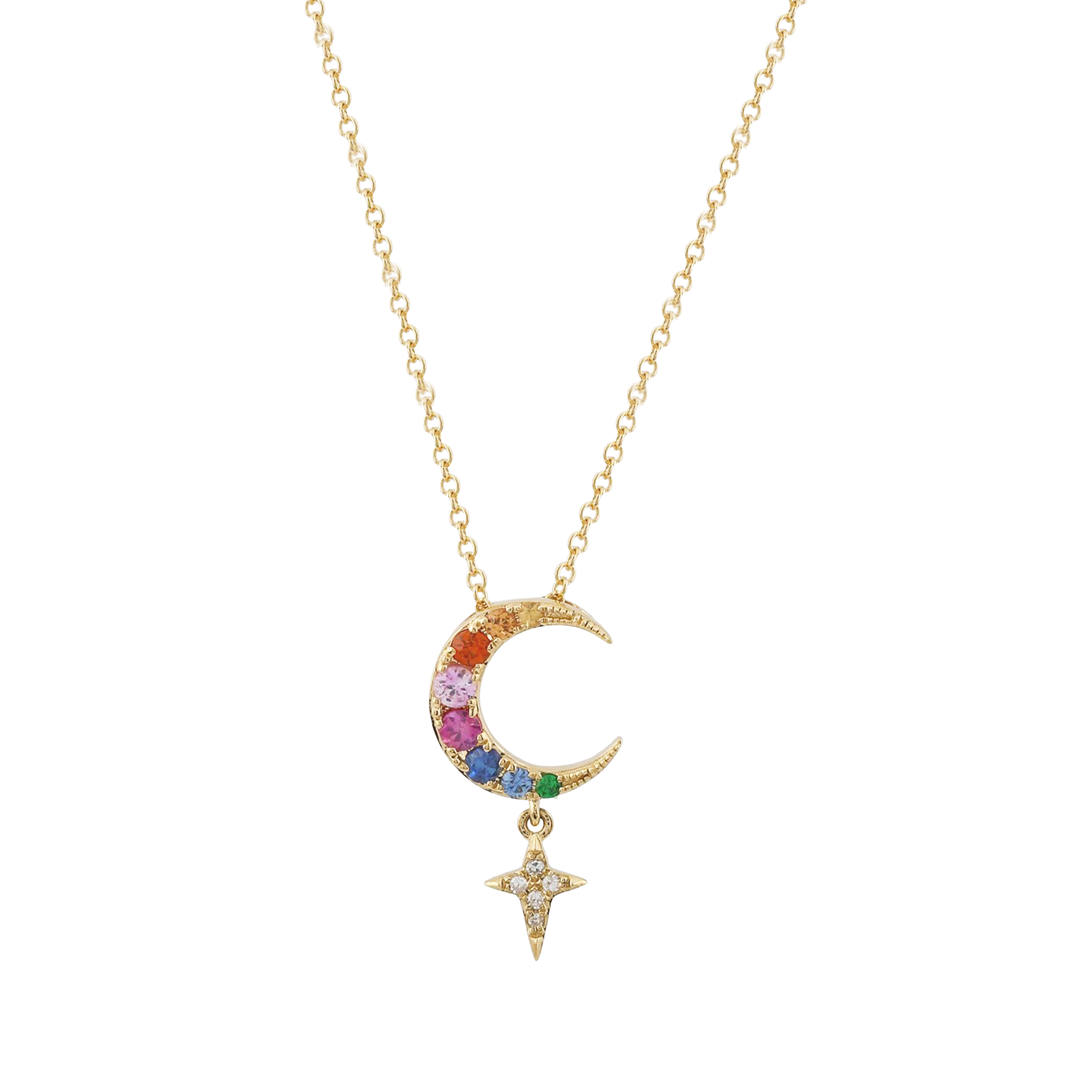 Rainbow Sapphire Moon & Star Necklace