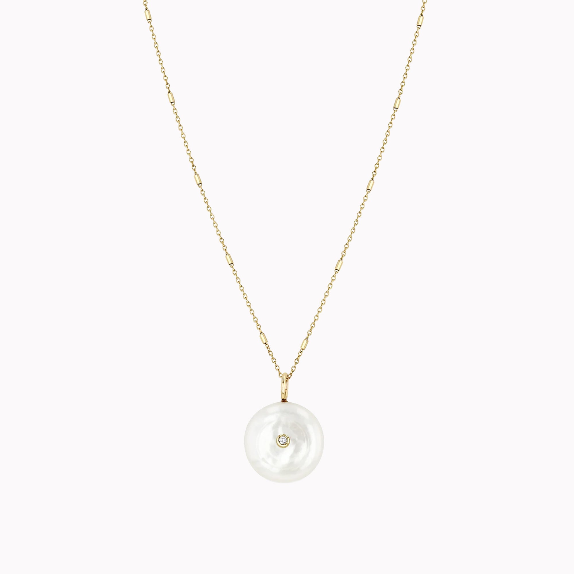 Reversible Black & White Diamond Pearl Disc Necklace