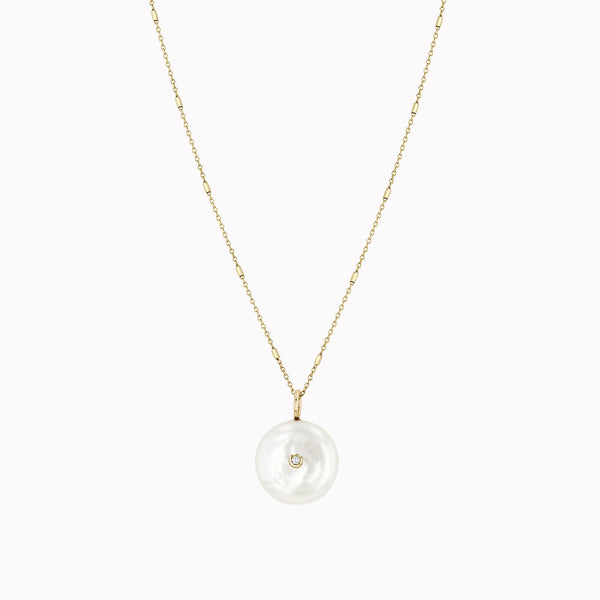 Reversible Black & White Diamond Pearl Disc Necklace