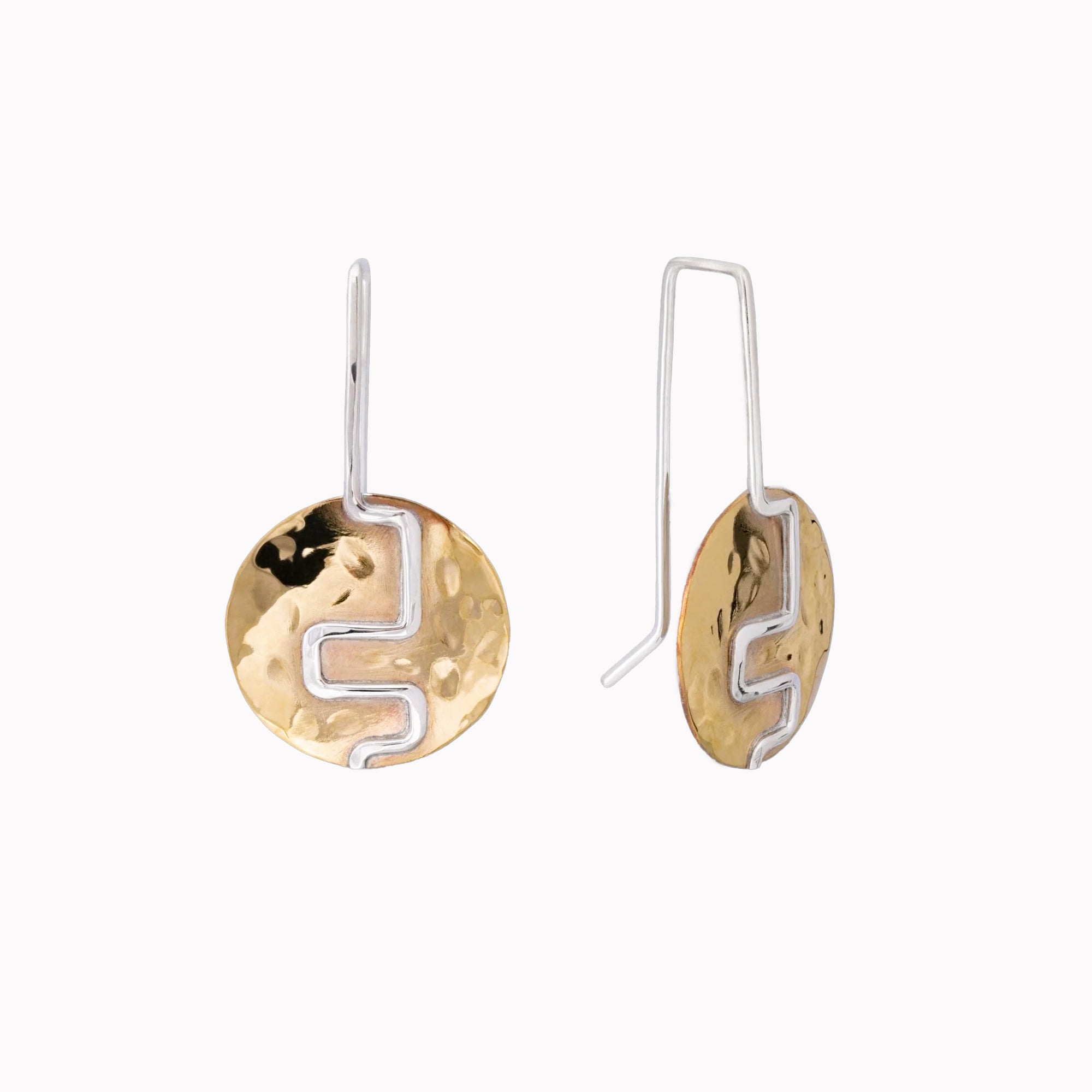 Two Step Brass & Silver Disc Earrings