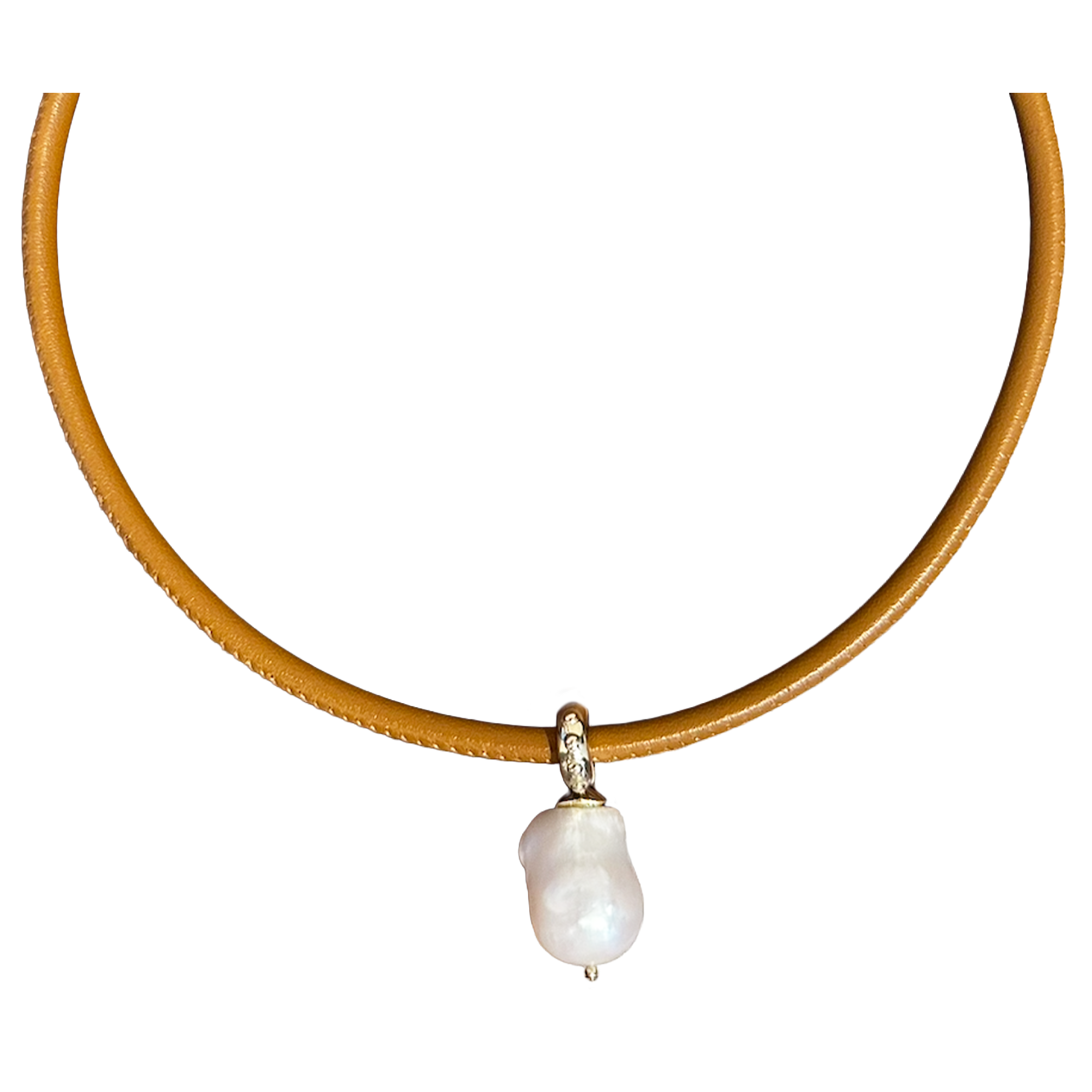 Rivet Baroque Pearl Leather Choker Necklace