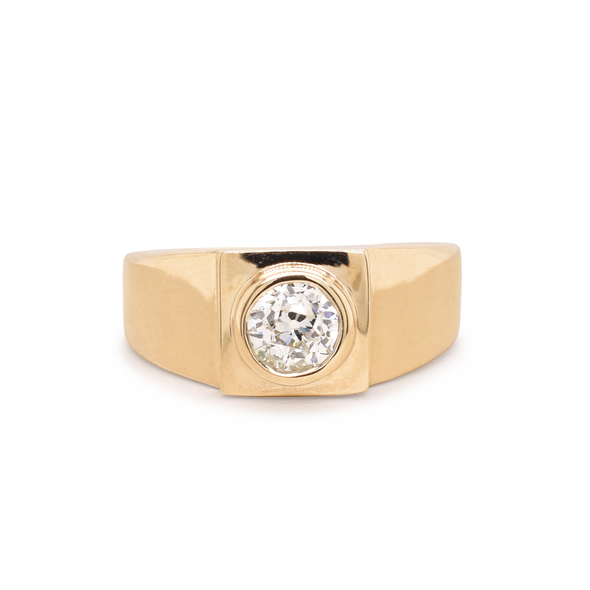 Old Euro Cut Diamond Signet Ring