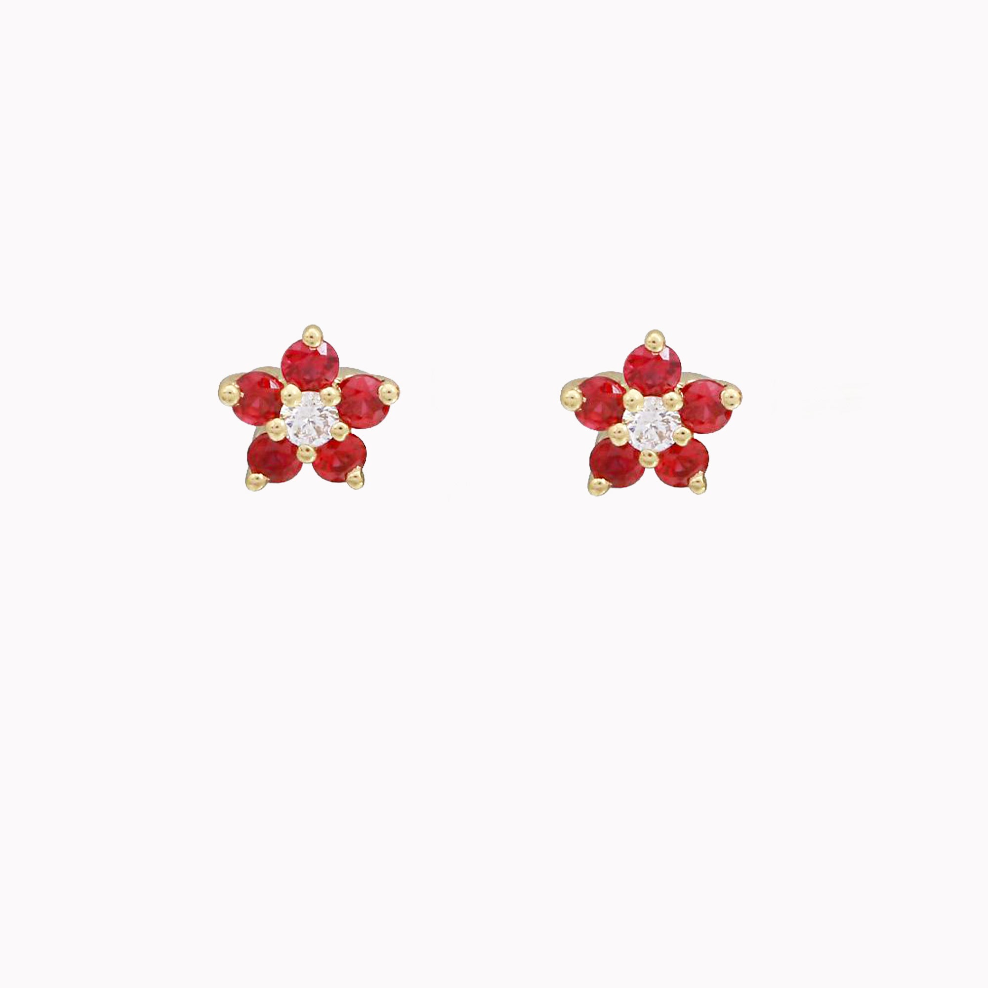 Ruby Flower Studs