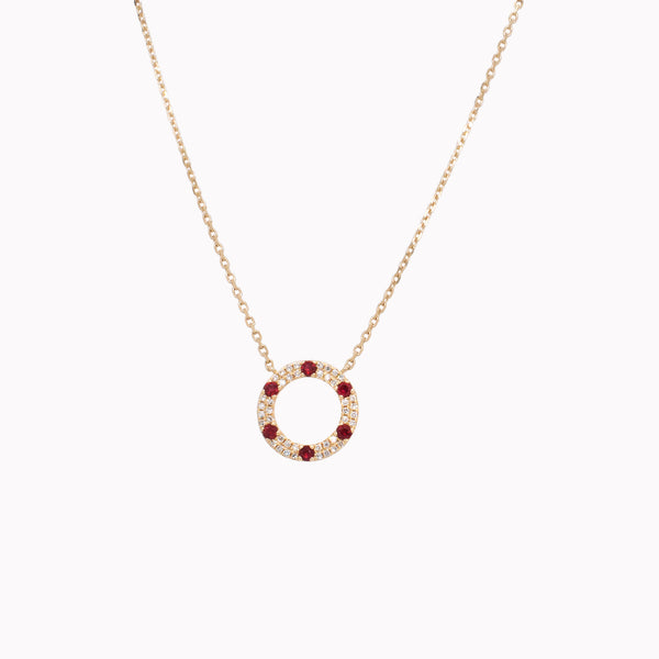 Ruby & Diamond Open Circle Pendant Necklace