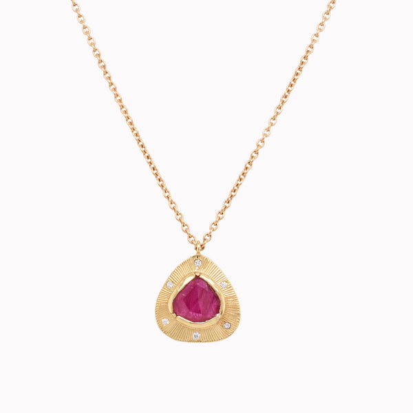 Ruby Engraved Pendant Necklace