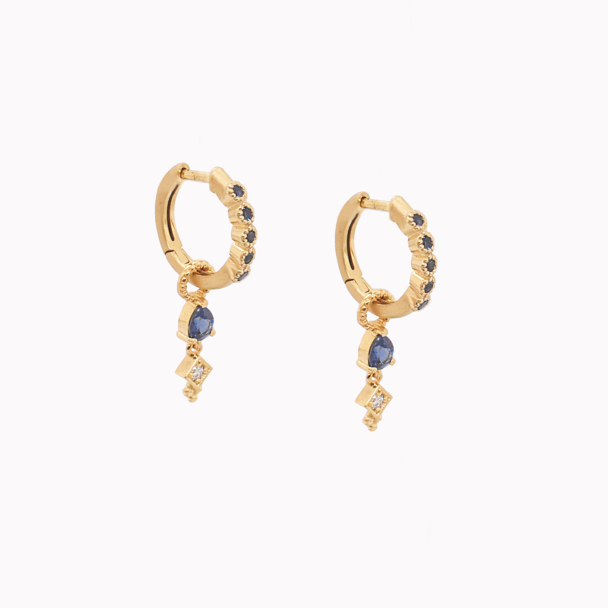 Sapphire & Diamond Charm Dangle Huggies