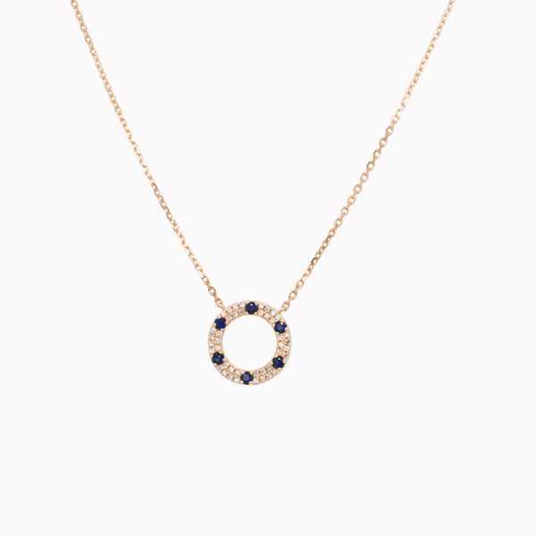 Sapphire & Diamond Open Circle Pendant Necklace