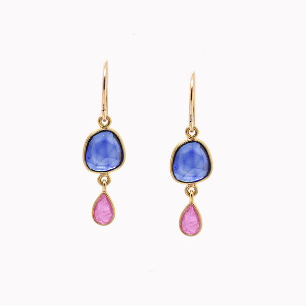Sapphire & Ruby Double Drop Earrings