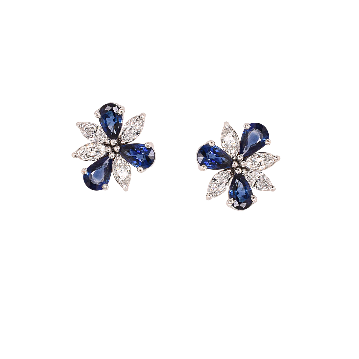 Sapphire & Diamond Floral Stud Earrings