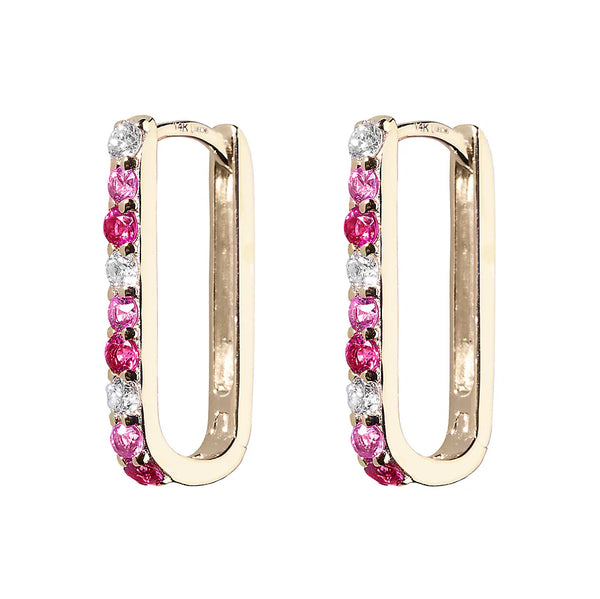 Diamond, Pink Sapphire, & Ruby Paperclip Hoop Earrings