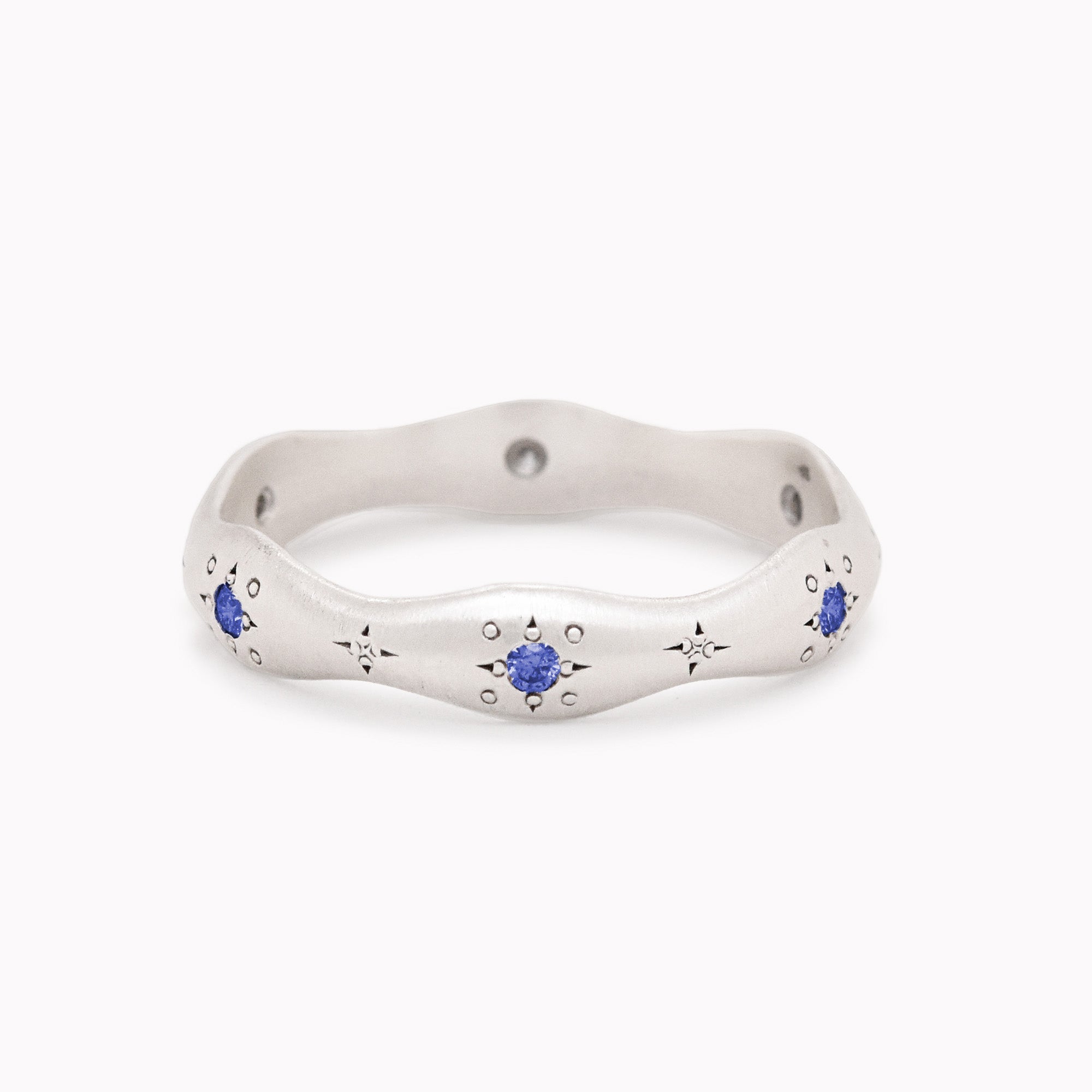 Sapphire Etched Wavy Band