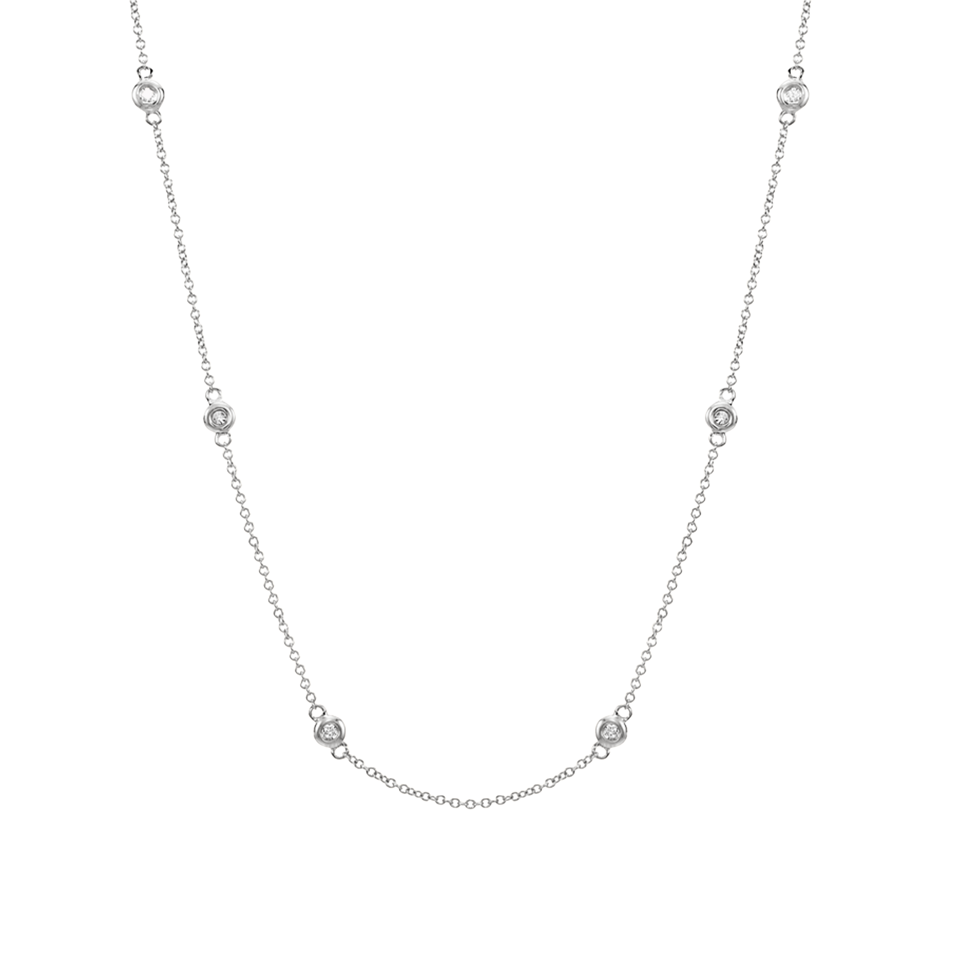 Small White Gold Bezel Diamond By The Yard Necklace