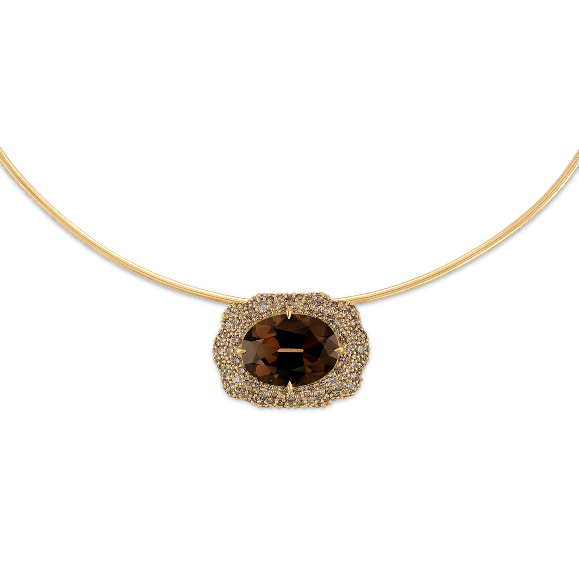 Smoky Quartz & Pavé Puffy Buckle Necklace