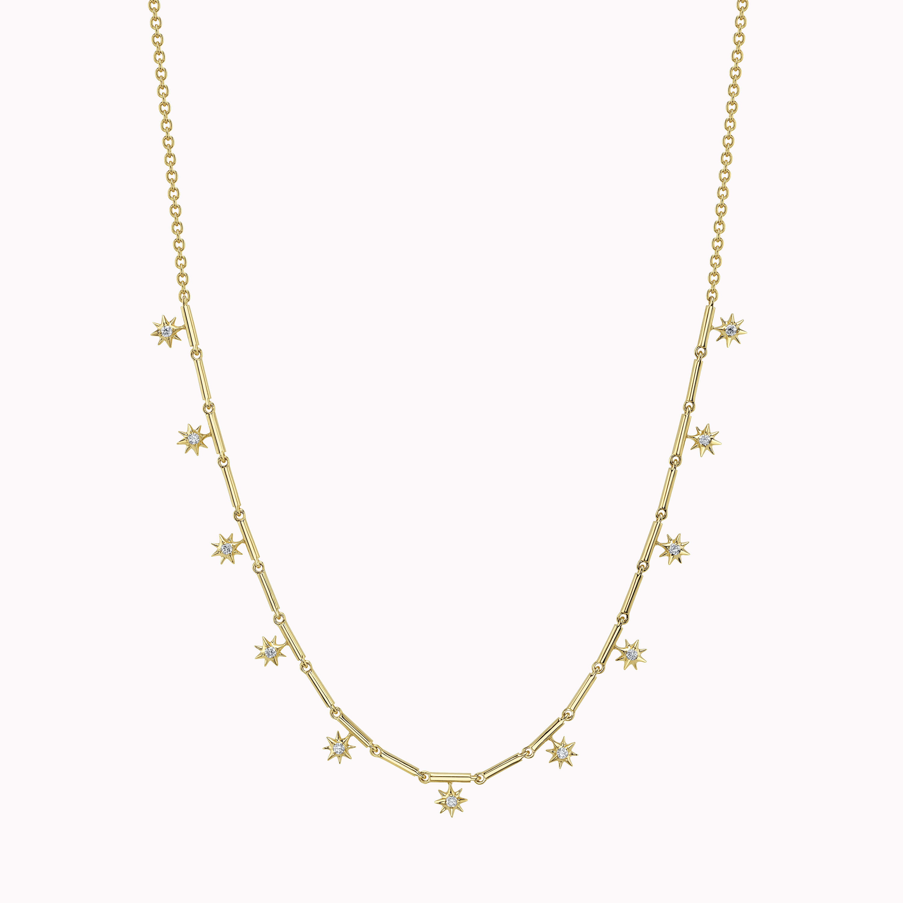 Stationary Diamond Star Bar Chain Necklace
